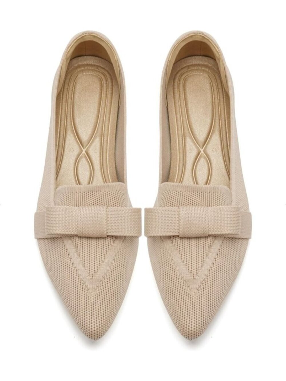 Women's Nude Mesh Pointed Toe Knit Ballet Flats Casual Slip On Flats Shoes